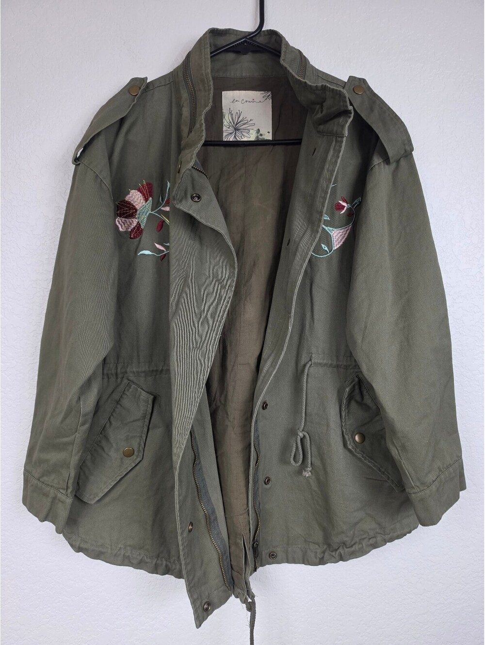 Anthropologie En Creme Olive Green Embroidered Cotton Jacket